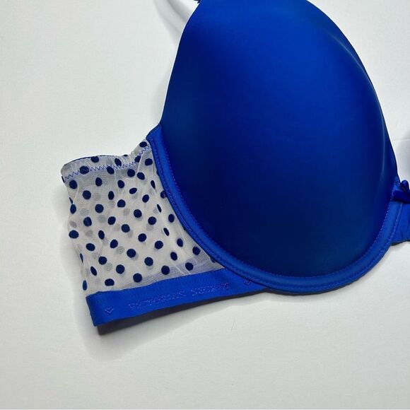 Victoria's Secret Blue and White Polka Dot Bra 36C lined perfect coverage - Picture 2 of 6